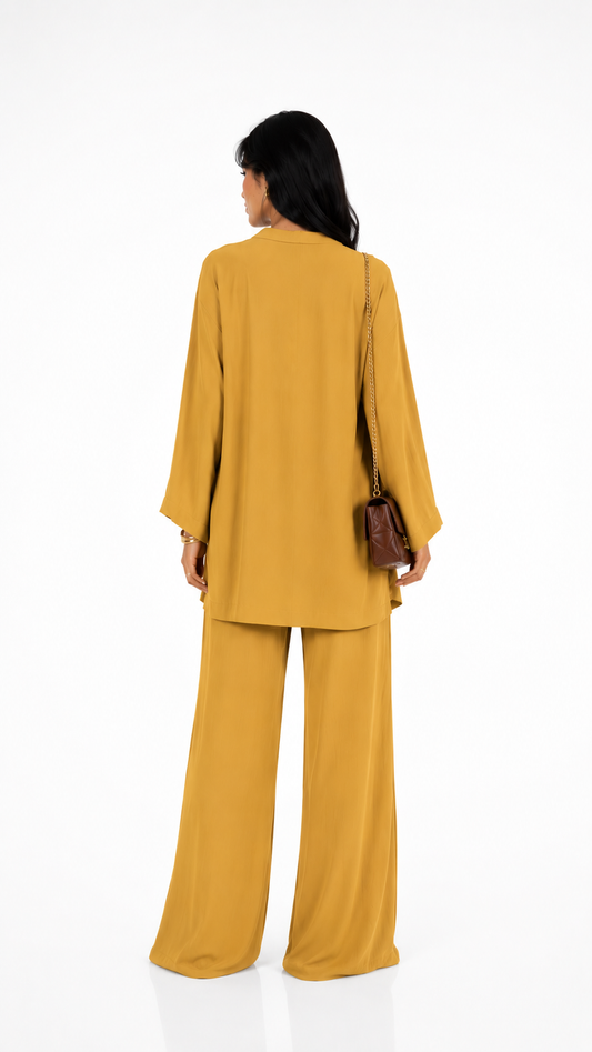 Veya Mustard Wide Leg Pants Set
