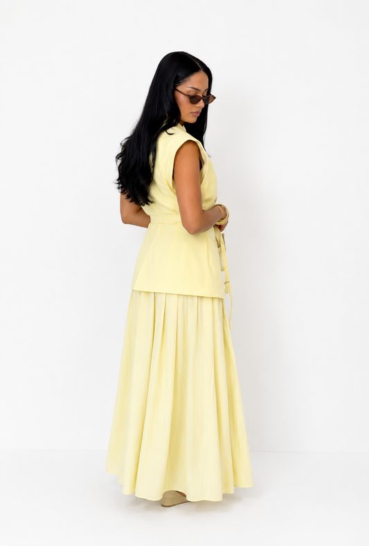 Inaya Yellow Belted Vest Skirt Set
