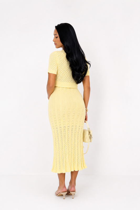 Maya Soft Yellow Textured Midi Dress