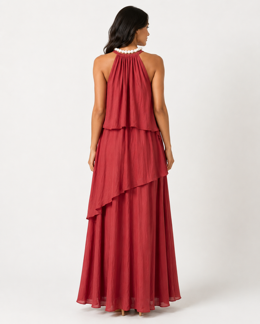 Zelie Burgundy Ruffle Dress
