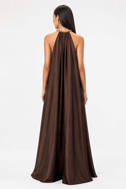 Alina Chocolate Halter Dress