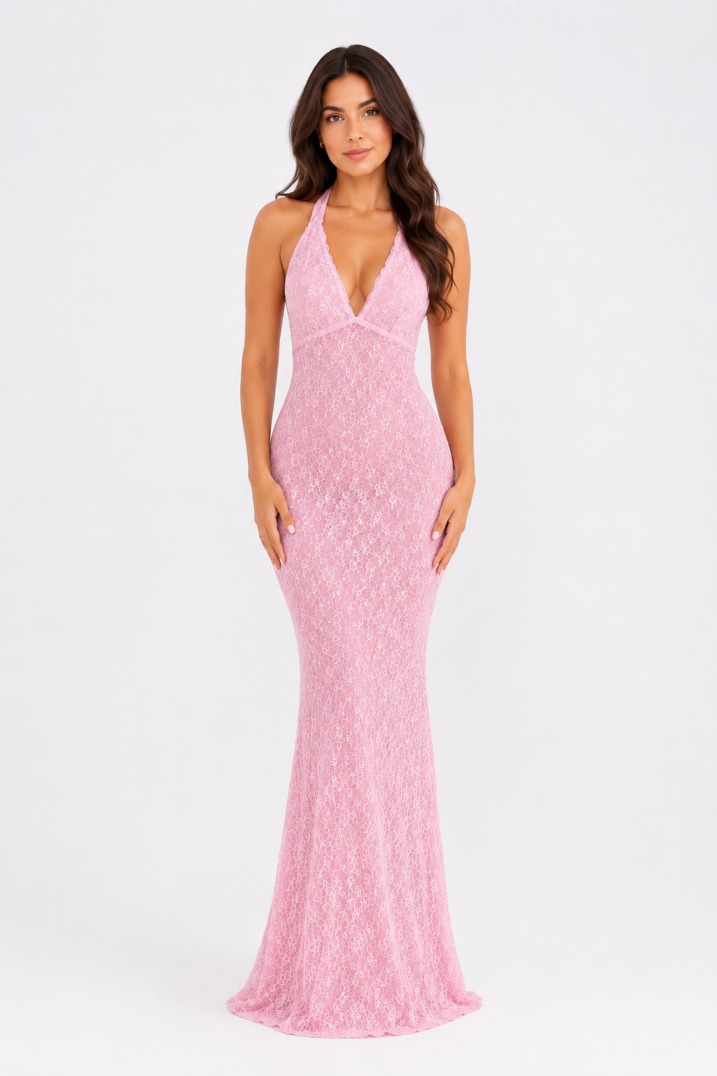 Nayla Pink Halter Maxi Dress
