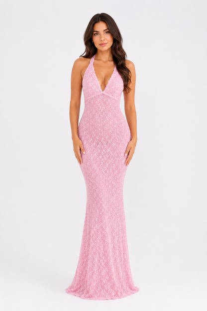 Nayla Pink Halter Maxi Dress