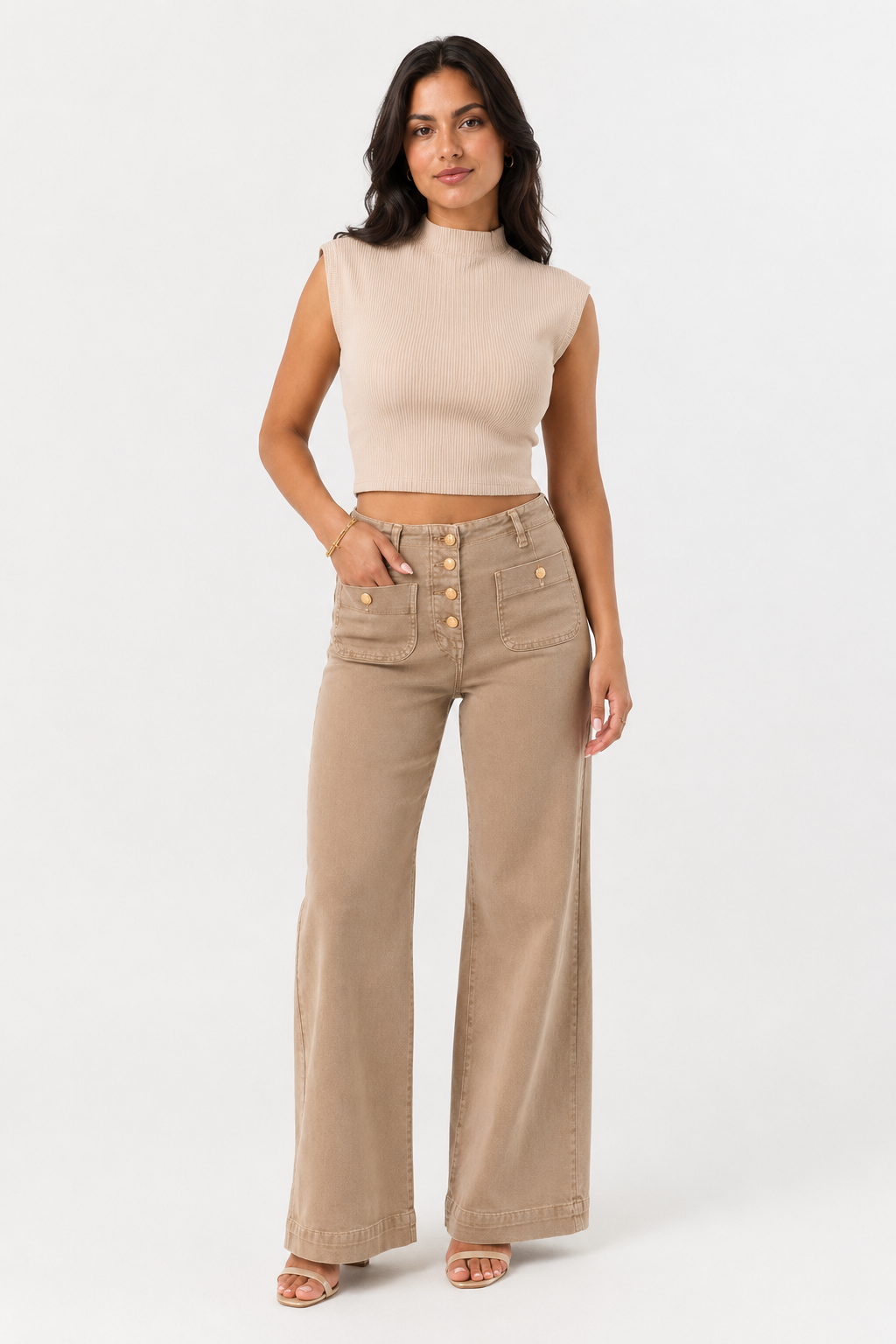 Nessa Beige Luxe Wide Pants