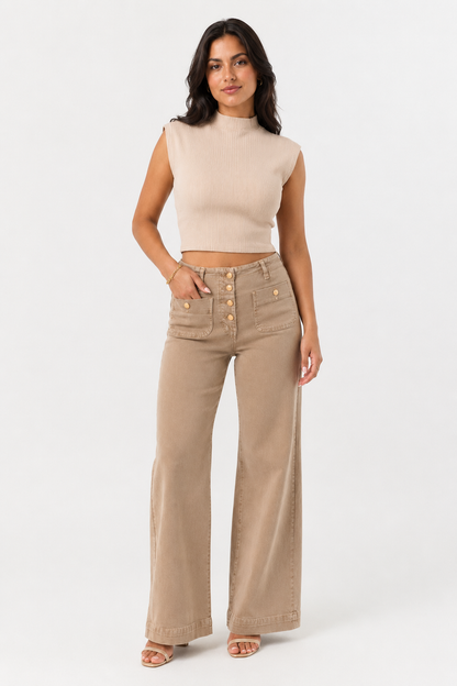 Nessa Beige Luxe Wide Pants