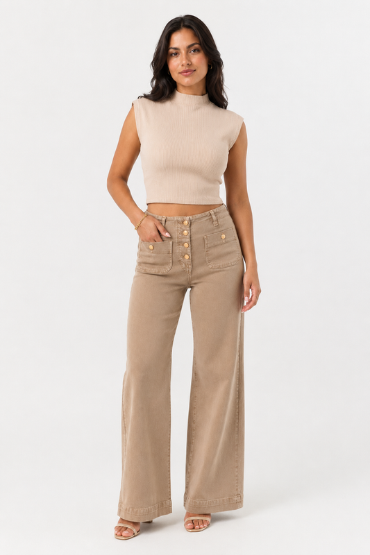 Nessa Beige Luxe Wide Pants