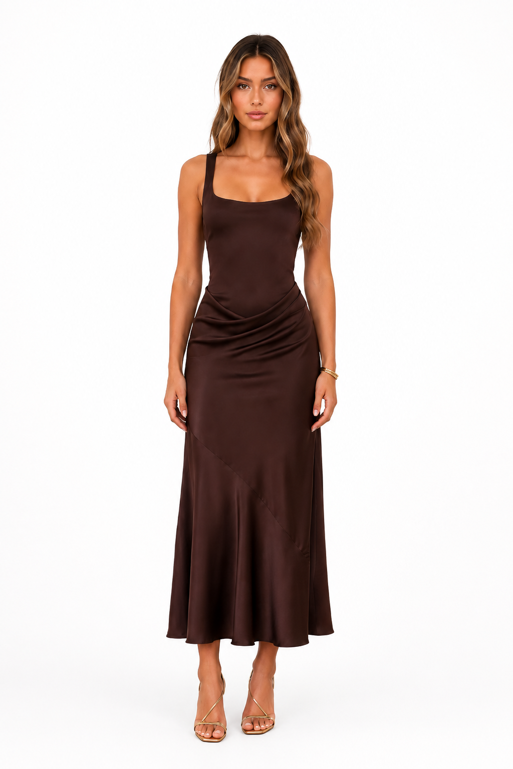Isla Chocolate Satin Dress