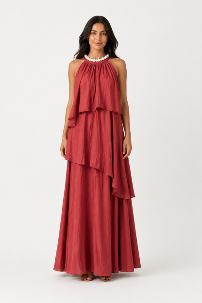 Zelie Burgundy Ruffle Dress