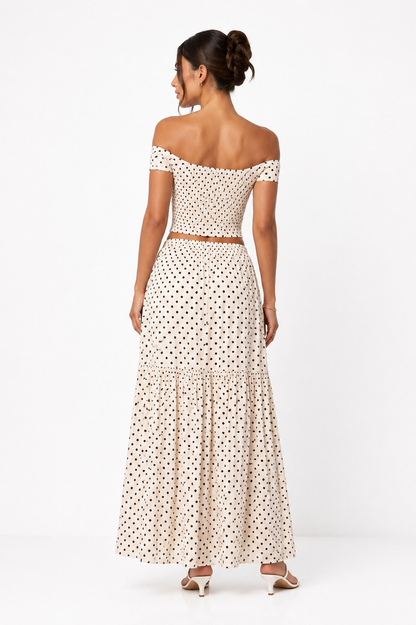 Malia White Dots Maxi Skirt Set