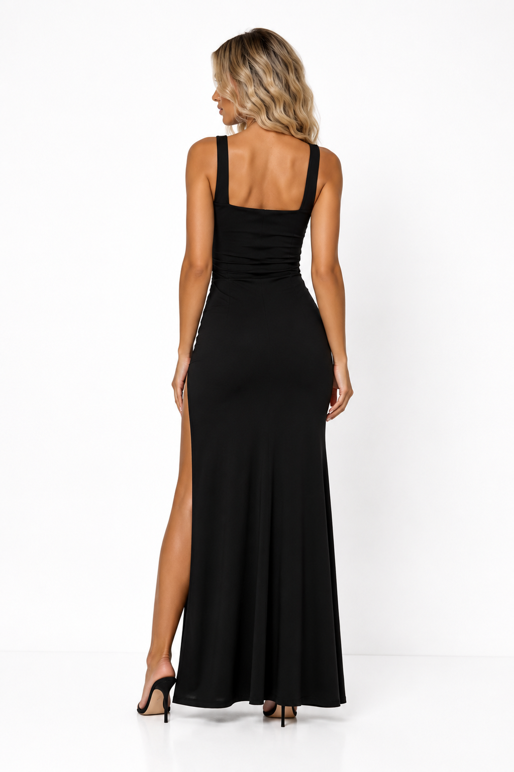 Mira Black Thigh Split Maxi Dress