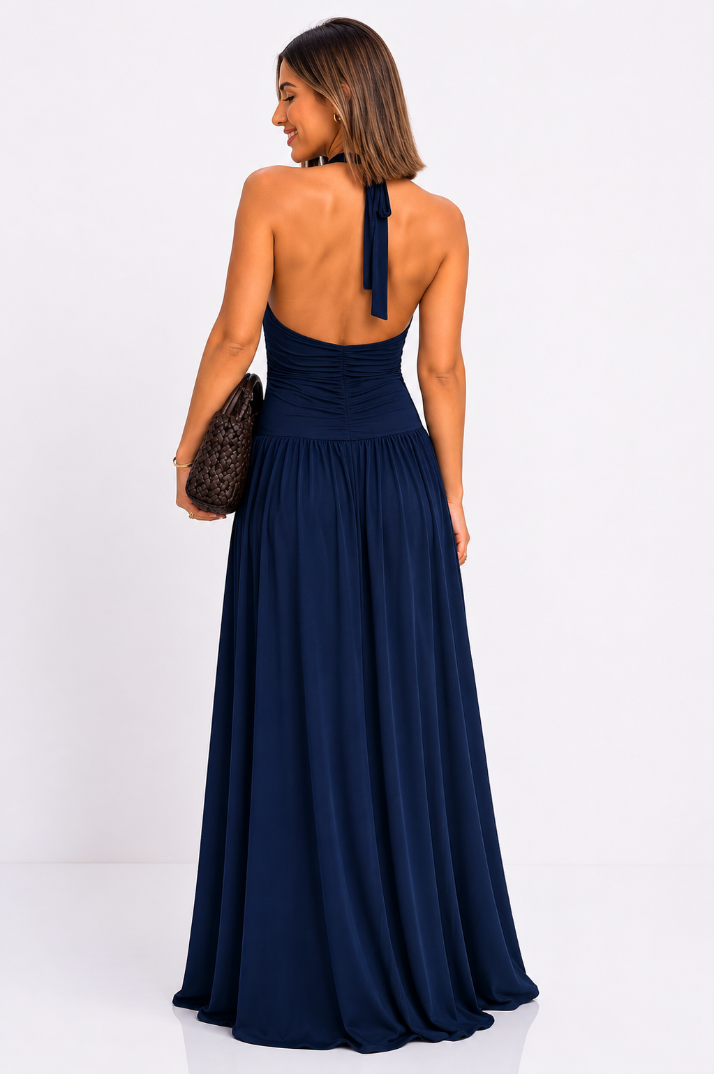 Leonie Navy Blue Halter Neck Maxi Dress