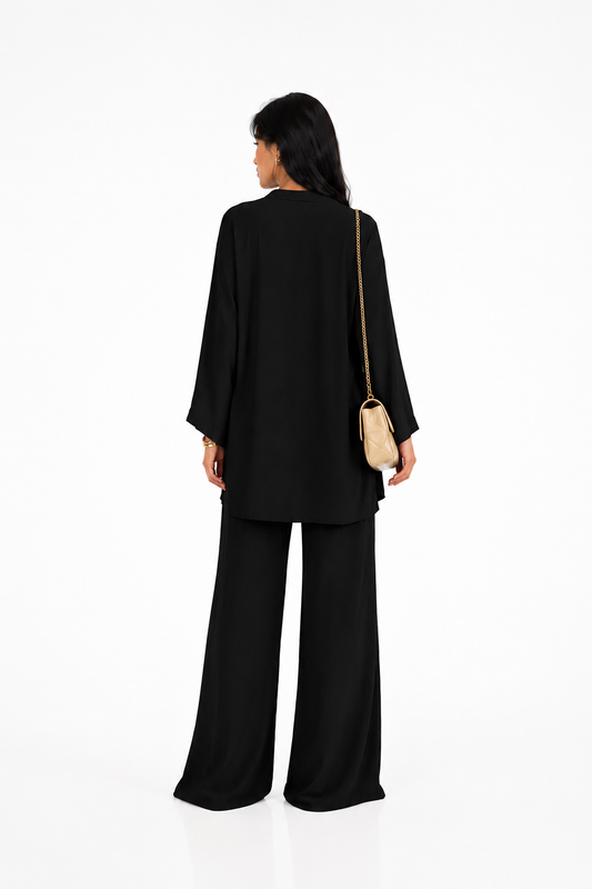 Celia Noir Kimono & Wide Leg Pants Set