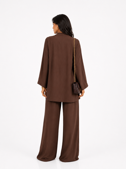 Nelia Mocha Kimono & Wide Leg Pants Set