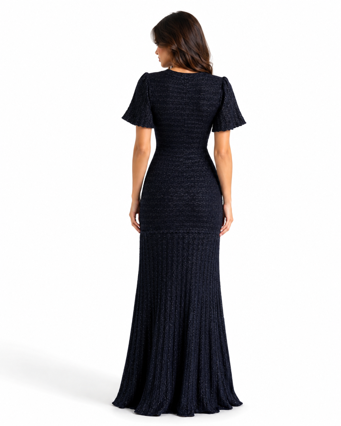Eleni Black Elegant Tweed Maxi Dress