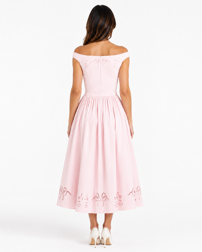 Aria Blush Pink Off-Shoulder Midi Dress