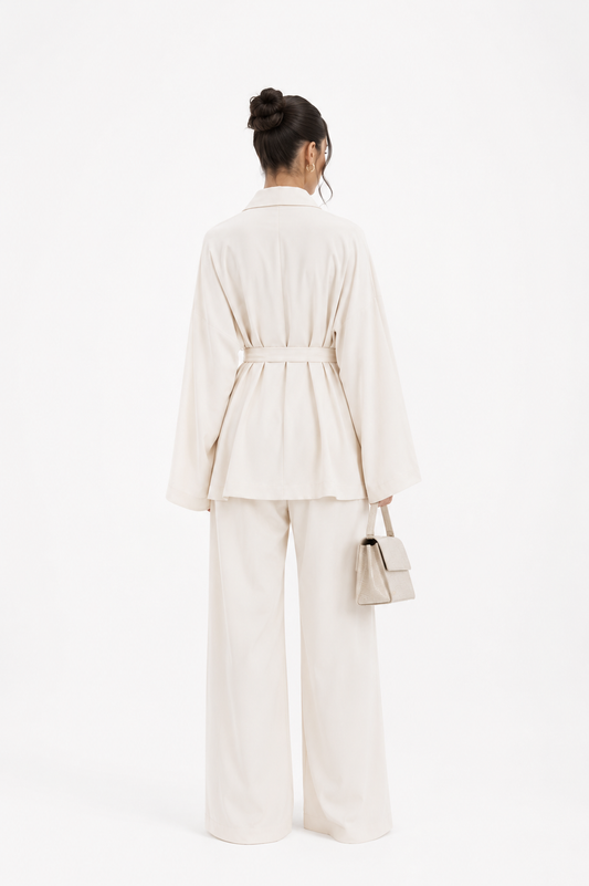Solene Ivory Satin Look Co-Ord Set