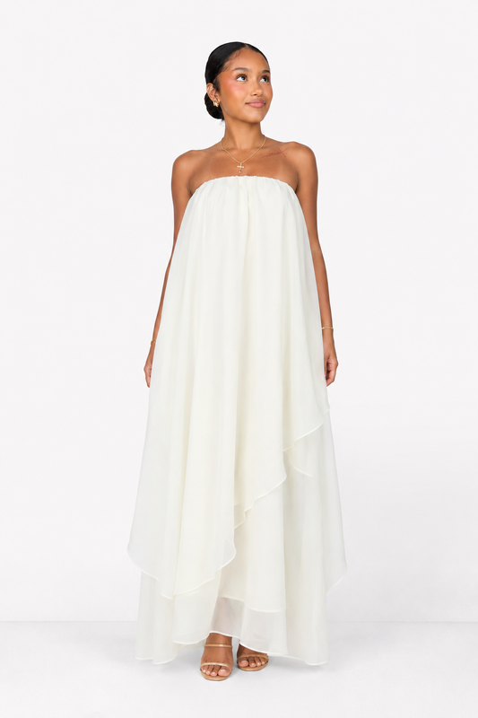 Elowen Ivory Strapless Flowy Maxi Dress