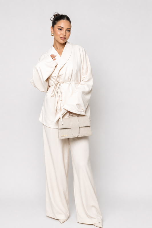 Solene Ivory Satin Look Co-Ord Set