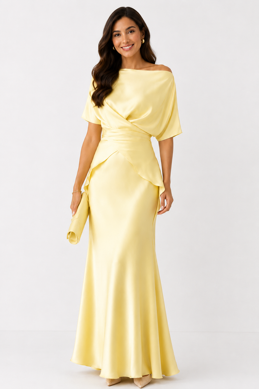 Solea Soft Yellow Wrap Detail Maxi Dress