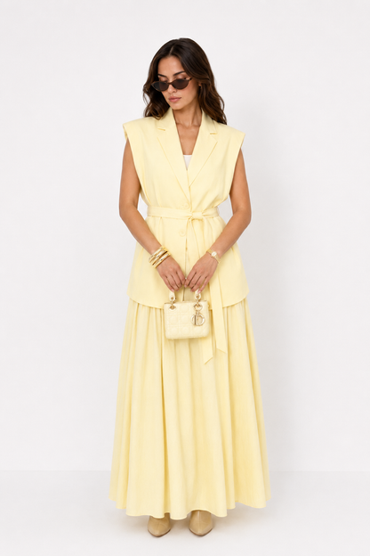 Inaya Yellow Belted Vest Skirt Set