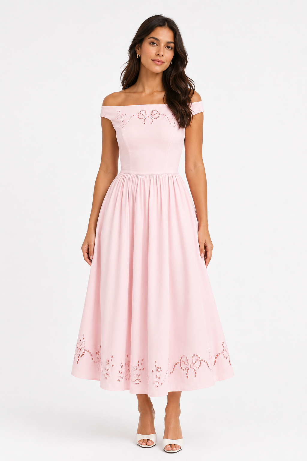 Aria Blush Pink Off-Shoulder Midi Dress