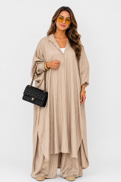 Talia Beige Striped Co-Ord Set