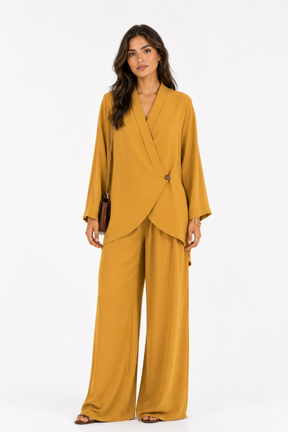 Veya Mustard Wide Leg Pants Set