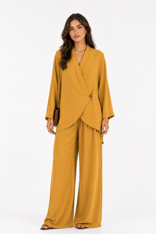 Veya Mustard Wide Leg Pants Set
