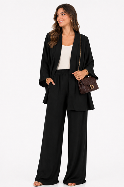 Celia Noir Kimono & Wide Leg Pants Set