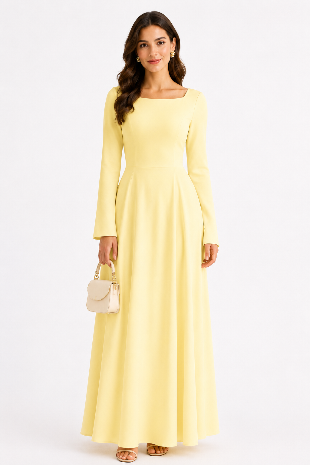 Nadine Butter Yellow Long Sleeve Maxi Dress