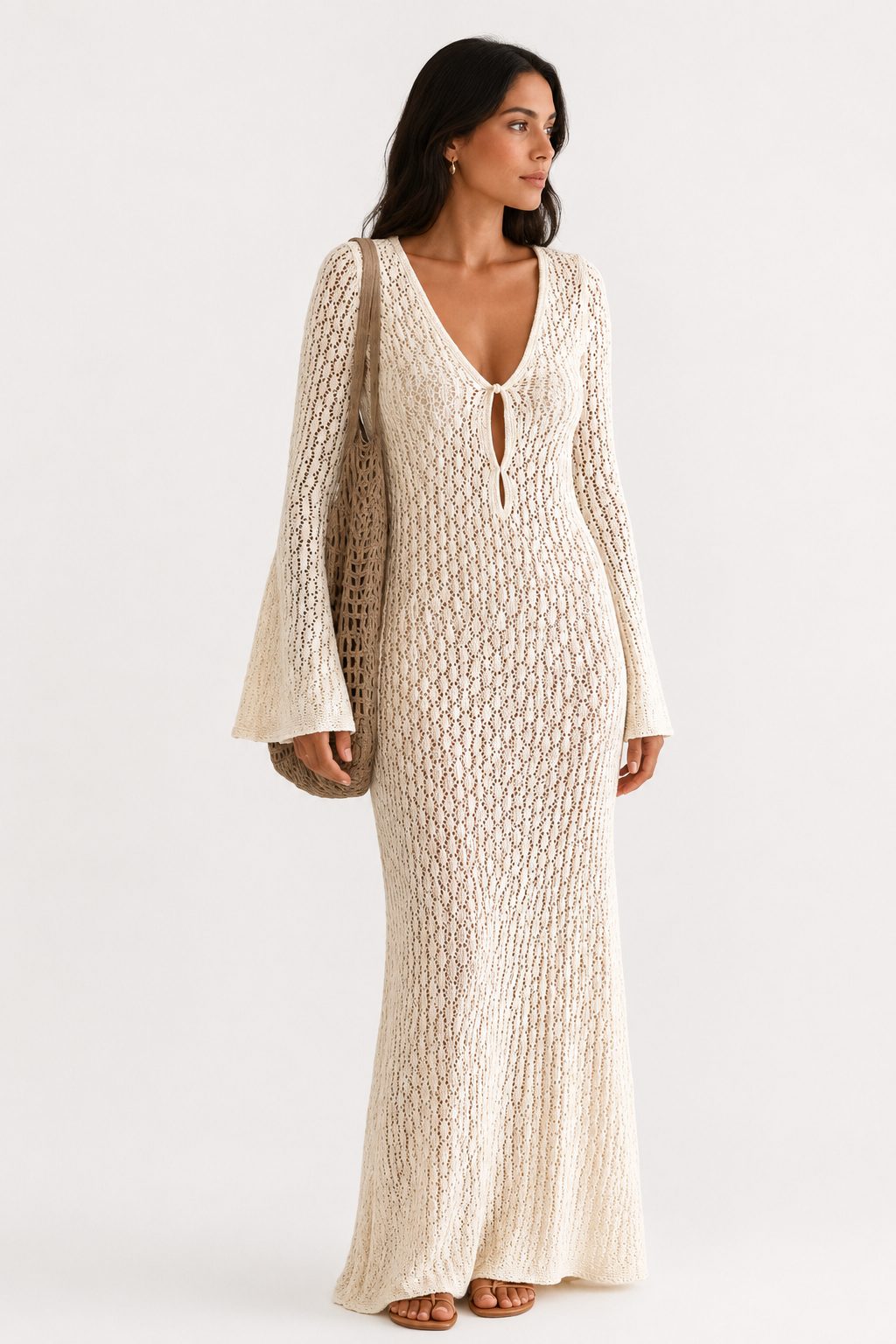 Seren Cream Crochet Beach Cover-Up Dress