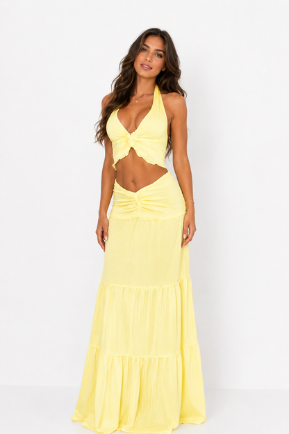 Zaria Lemon Yellow Dress Maxi Set