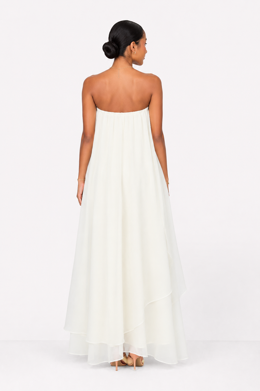 Elowen Ivory Strapless Flowy Maxi Dress