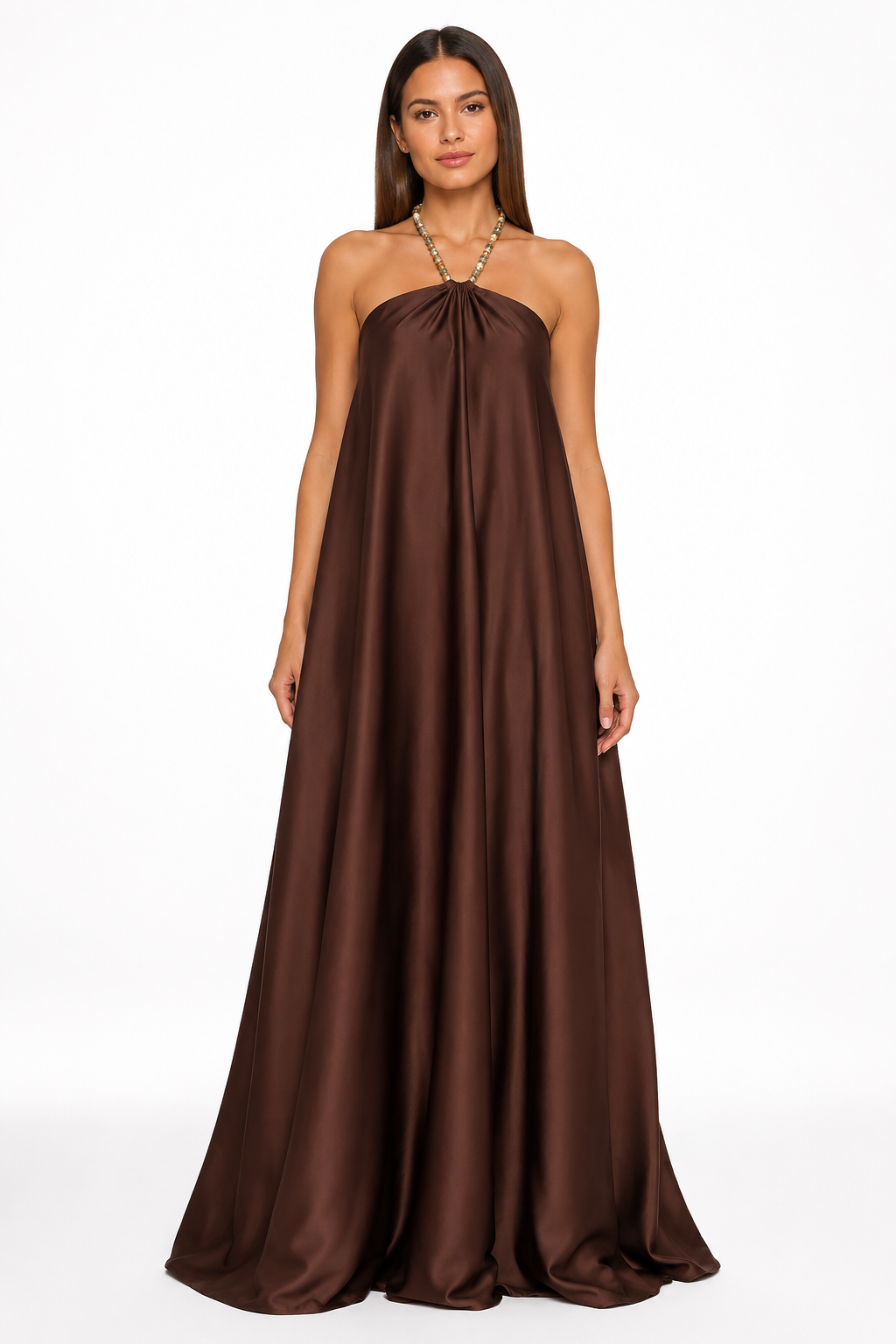 Alina Chocolate Halter Dress