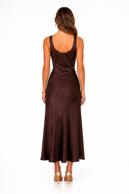 Isla Chocolate Satin Dress