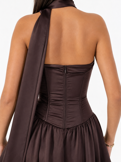 Zoya Scarf Mini Dress – Chocolate